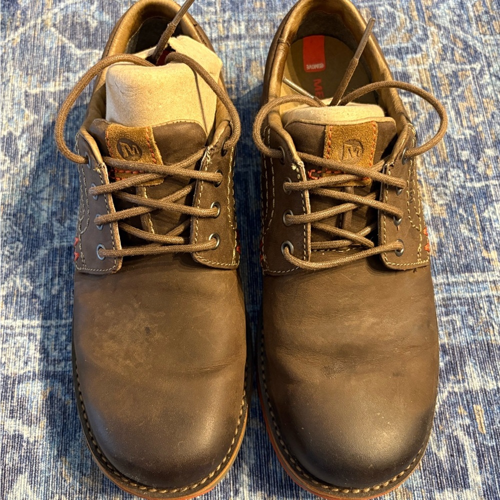 Merrell Brown Leather Oxfords with Rugged Design